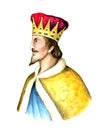 Russian Medieval King Sviatopolk I Vladimirovich. Watercolor hand drawn portrait. Royalty Free Stock Photo